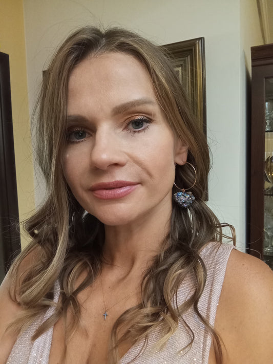 Druzy crystal quartz Hoop Earrings, handmade circle dangle earrings, protection healing, gorgeous elegant dainty charm earrings, gemstone