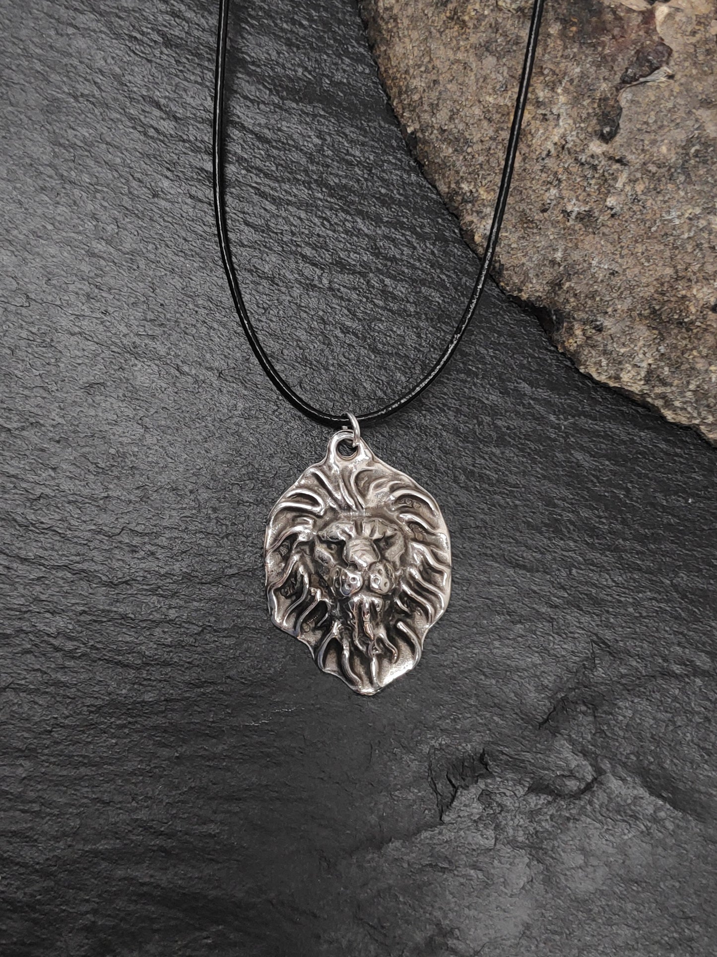 Lion head Pendant Necklace, Stainless Steal Lion Charms Necklace, Men's Pendant, Adjustable Black Cord Leather Necklace, Gift for Man