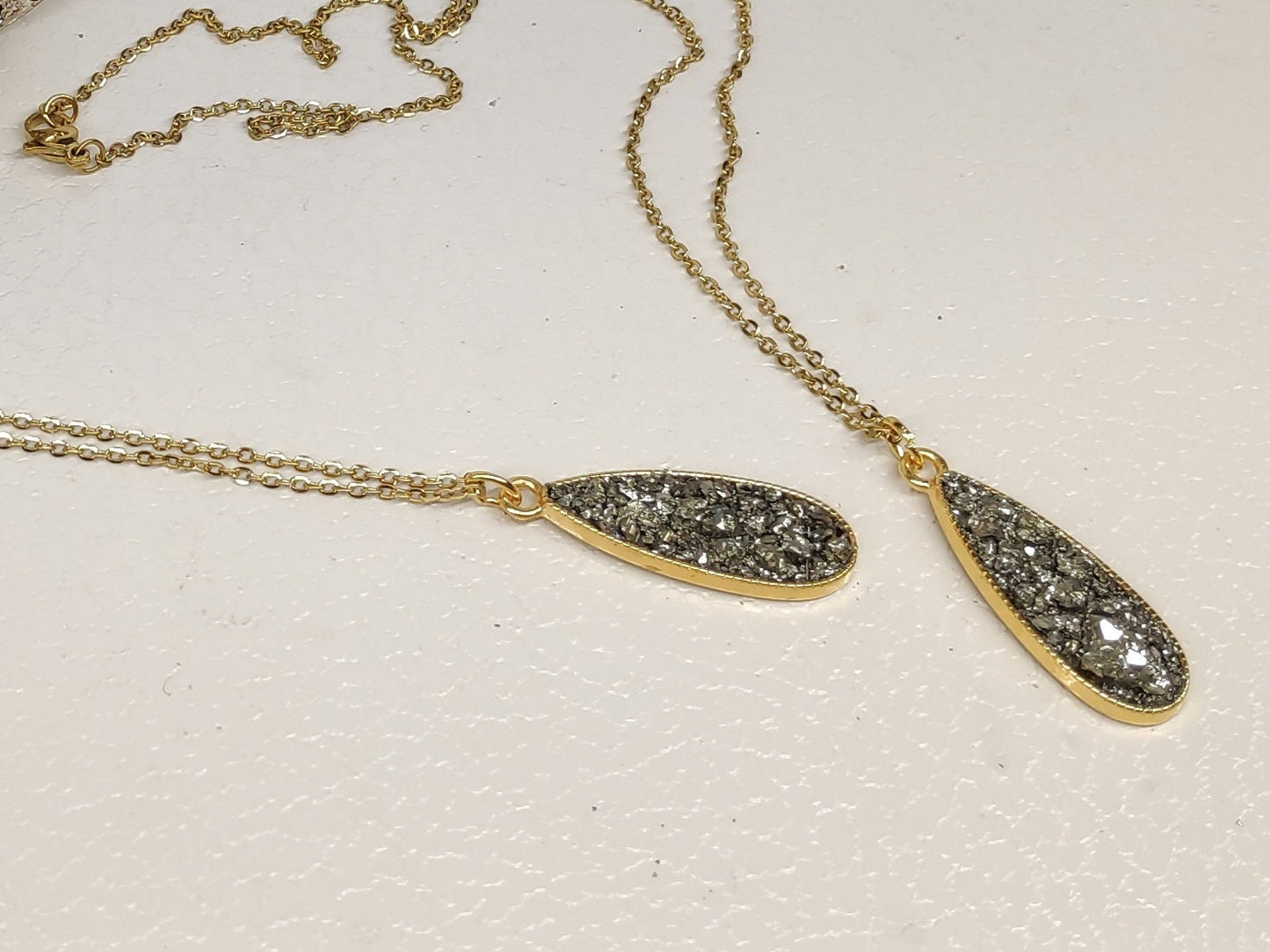 Drop pendant Raw Pyrite Cubes Necklace, Wealth stone Necklace, Handmade Protection Jewellery, Drop shape Iron Pyrite Pendant Necklace