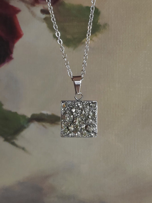 Raw Pyrite Square Pendant Chain Necklace, Wealth stone,Natural Gemstone, gorgeous necklace,Handmade Dainty Protection healing, bohemian find