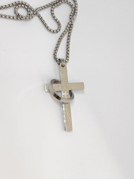 Christian Cross with circle Pendant Necklace men silver colour stainless steel Religious pendant casual believer gift men accessories