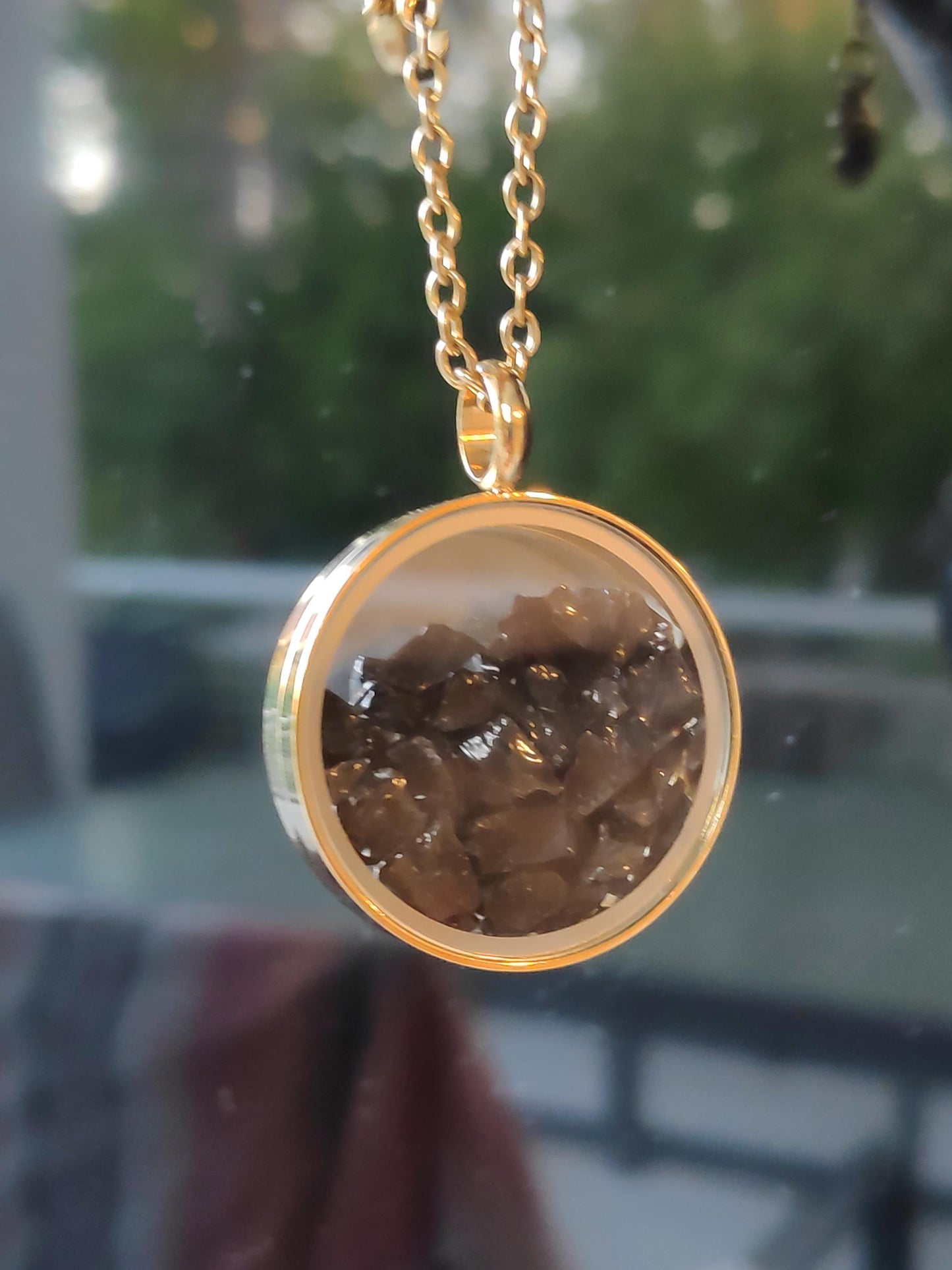 Raw Black Tourmaline in round glass locked Pendant Protection Necklace, Gemstone Healing crystal,bohemian charm reiki, mascot