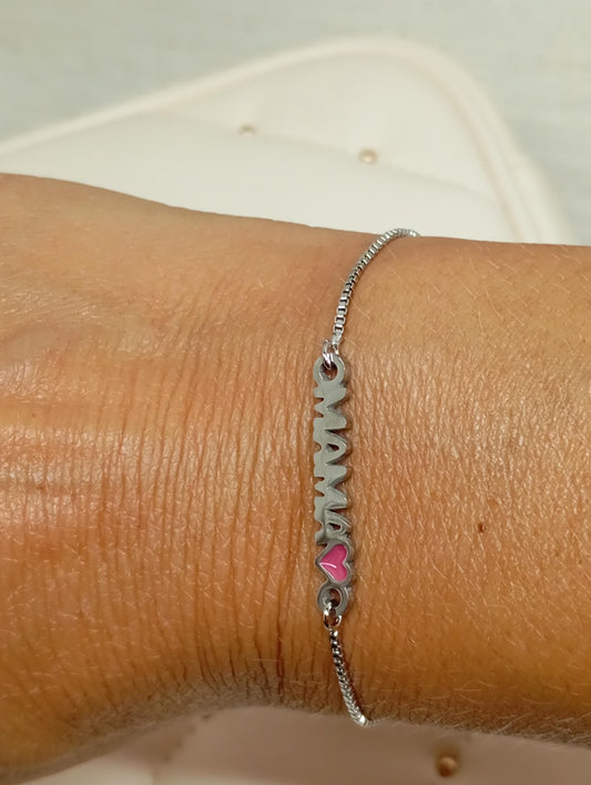 Mama heart bracelet, love my mommy, Charm links chain, distance adjustable everyday bracelet for mom, gift for women, gift for mother