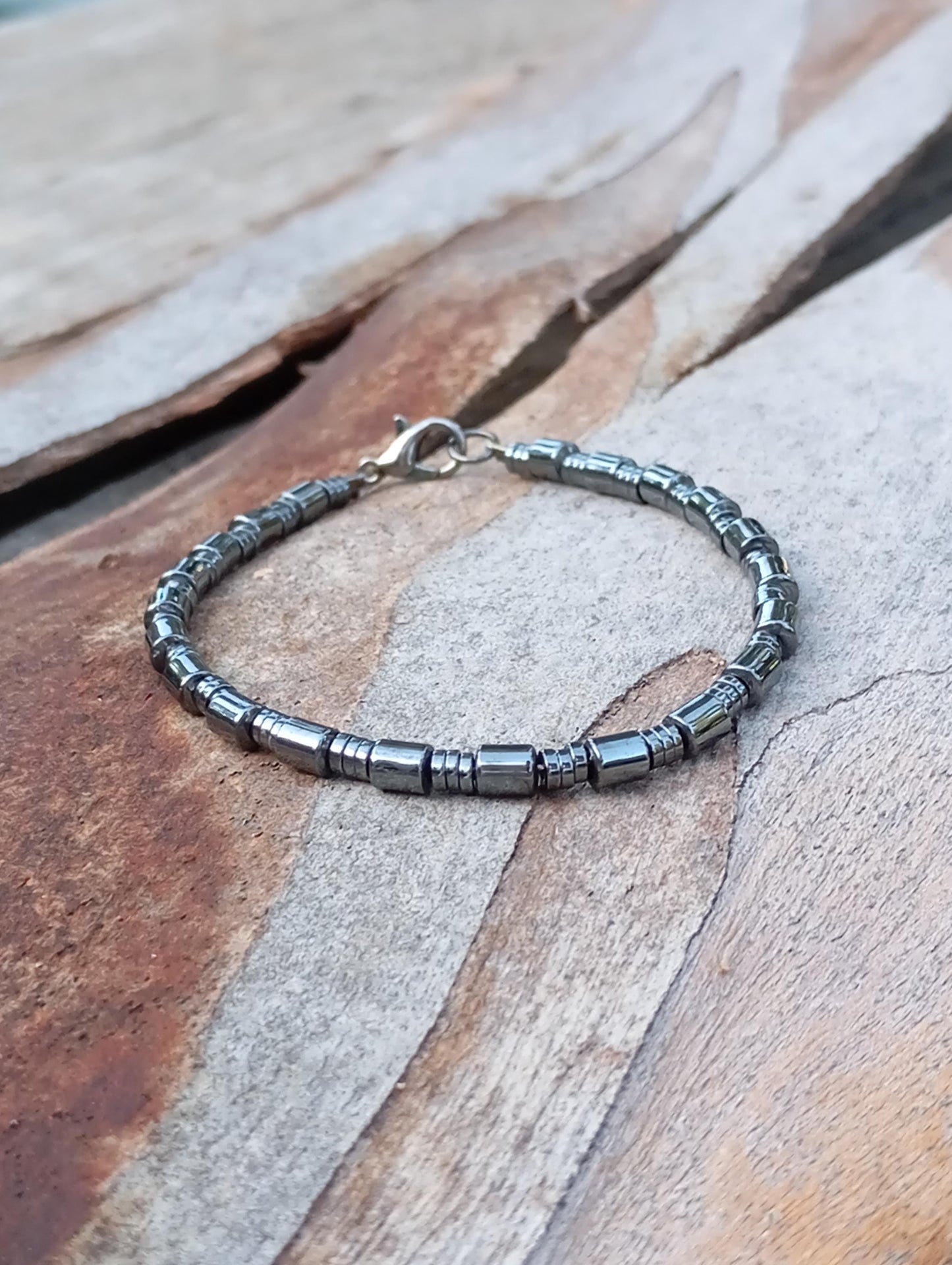 Hematite tube beaded bracelet men, natural Gemstone Bracelet, Healing, Energy, Grounding, Protection fashion Bracelet, gift for man