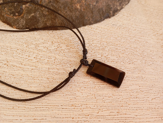 Black Obsidian Rectangular Pendant Necklace, adjustable black cord, Healing Protection fashion casual necklace, natural gemstone