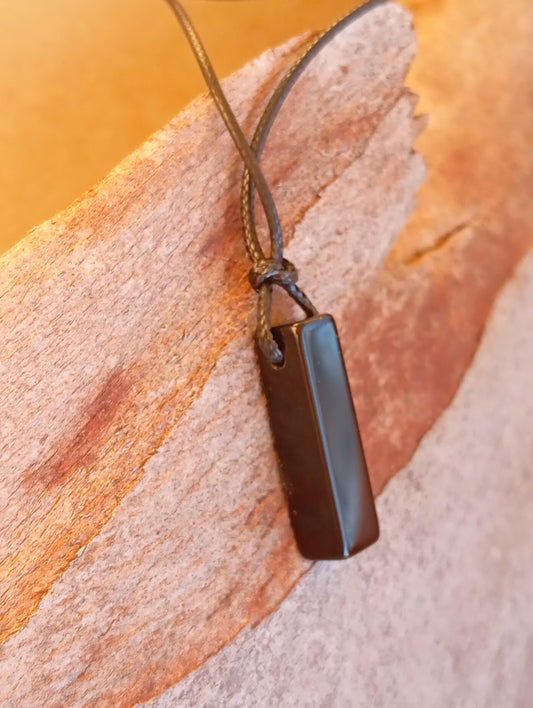 Man vintage rectangle Black Obsidian Pendant Necklace, adjustable black cord, Healing Protection fashion casual necklace, natural gemstone