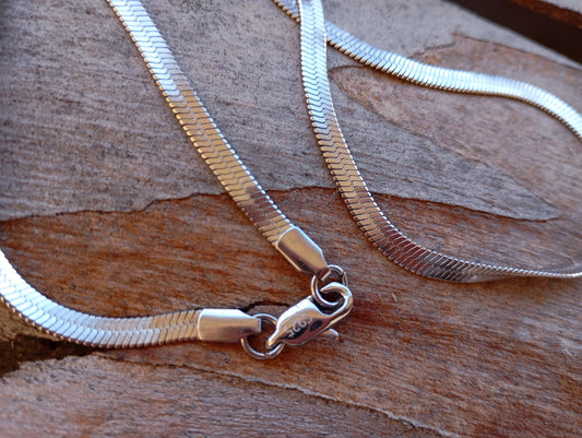 Flat herringbone snake chain, Neck chain sterling silver, charm trendy bohemian necklace , trendy gift for women
