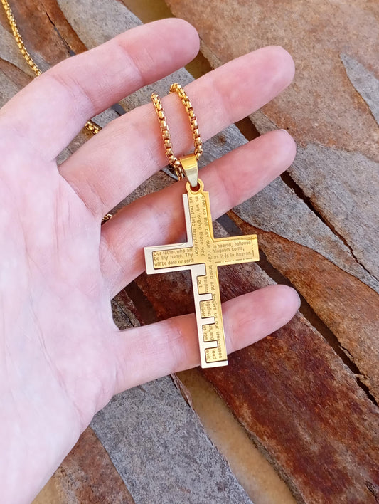 Christian Cross Pendant Necklace men stainless steel, Religious prayer cross pendant, believer gift, church, bible, amulet protection