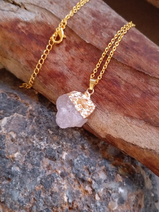 Crystal quartz Pendant Necklace Beautiful gold Electroplated crystal necklace, Reiki, Healing Gorgeous Dainty Necklace natural raw Gemstone