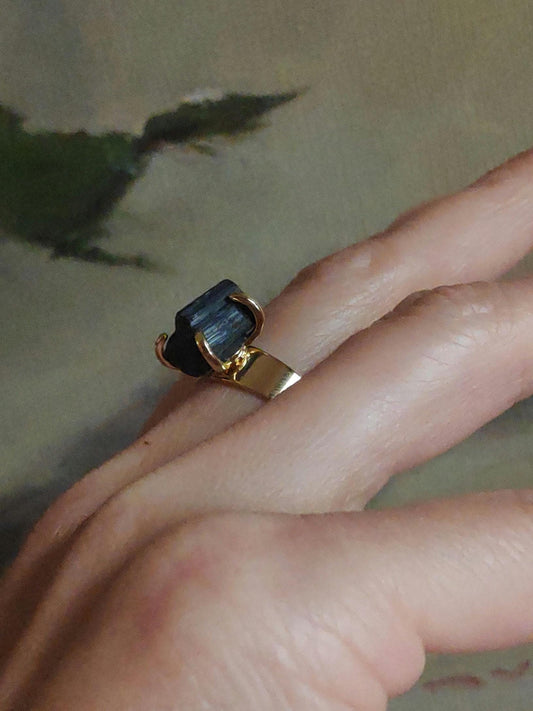 Raw Black Tourmaline adjustable finger ring, protection from black magic and negativity, evil eye, protection ring, Reiki stone
