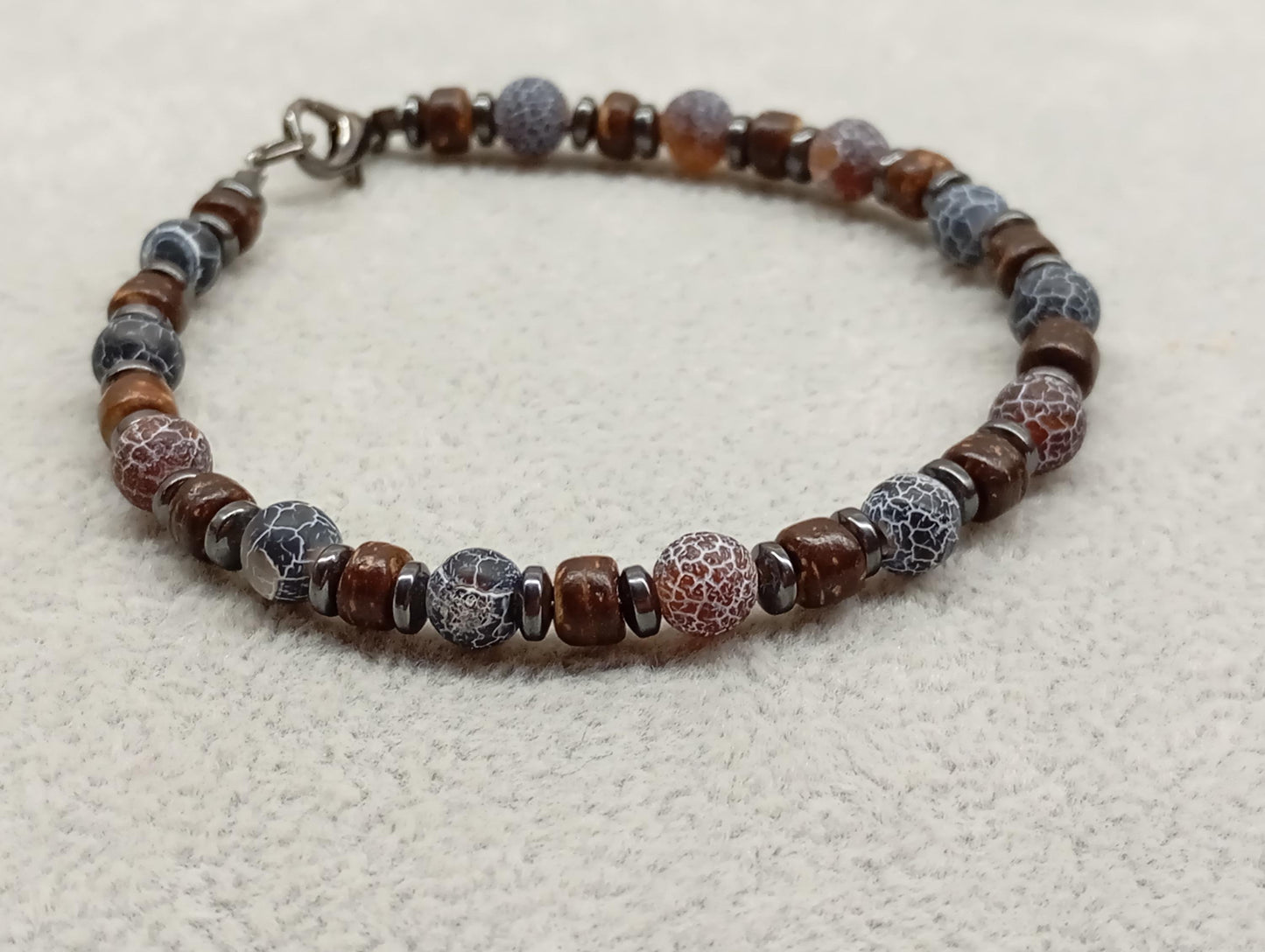 Mens bracelet with Black onyx round beads, hematite and wooden spacers natural Gemstone, Healing, Energy, Grounding, Protection, trendy