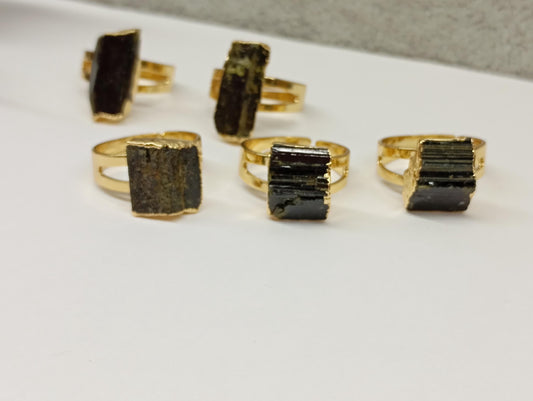 Raw Black Tourmaline adjustable finger ring, gemstone, Reiki,antique, fashion dainty elegant women , evil eye protection stone, mascot