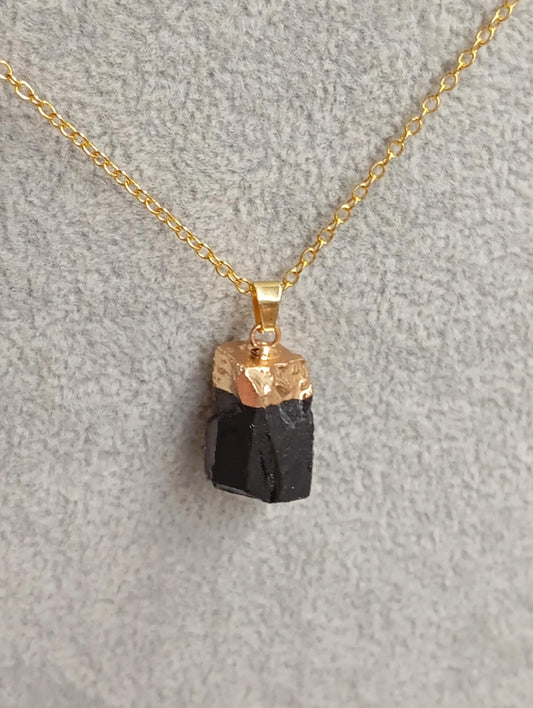Black Tourmaline Pendant Necklace gold Electroplated cup gemstone necklace, Reiki, Protection, Healing Gorgeous Dainty Necklace