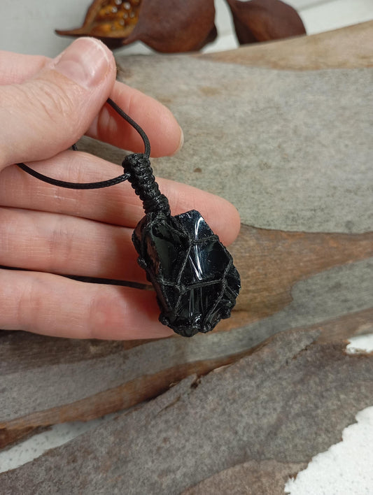 Black Obsidian Pendant Necklace, Raw natural gemstone, Crystal holder,crystal cage, evil eye protection, reiki, mascot, yoga, base chakra