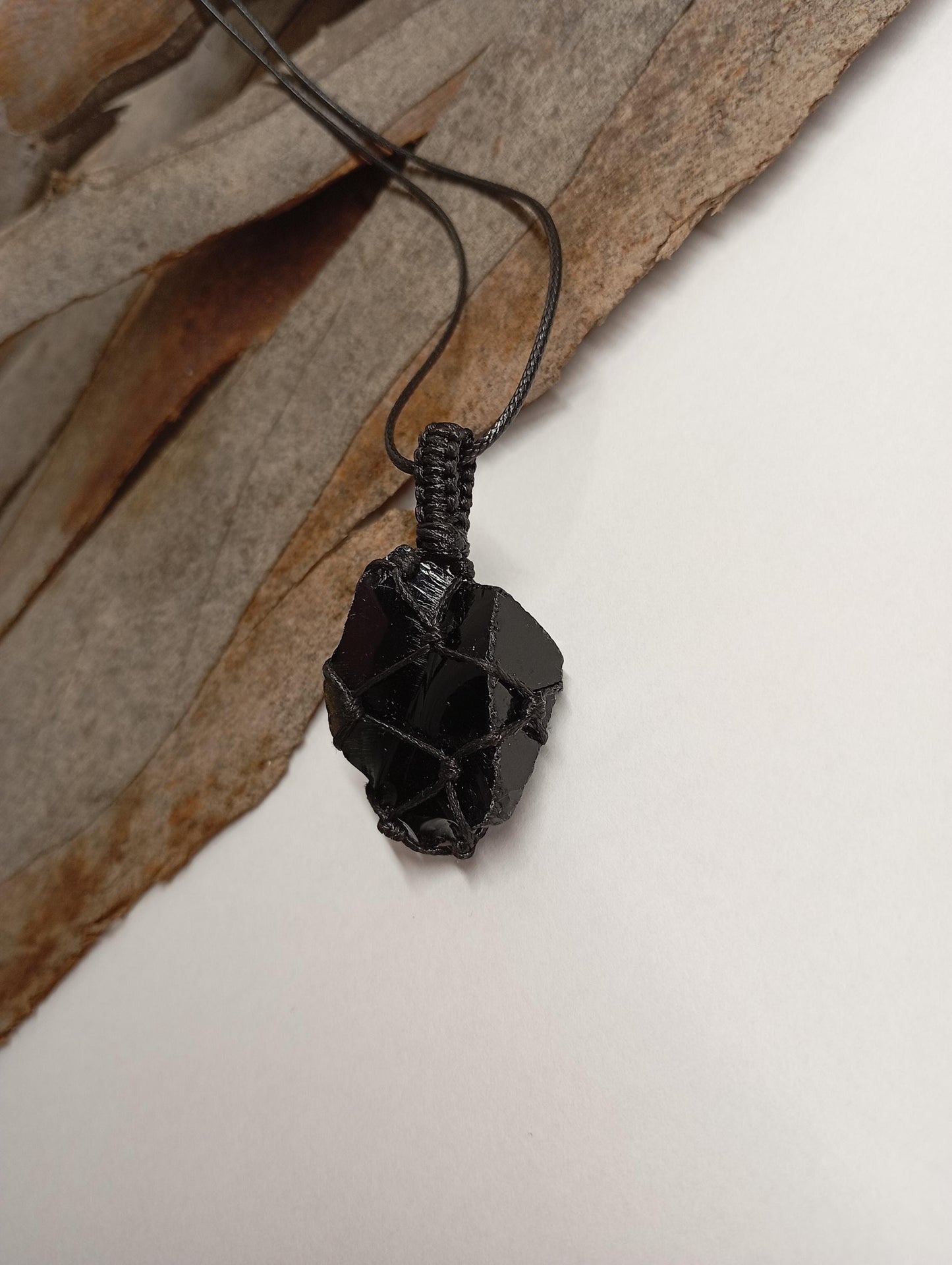 Black Obsidian Pendant Necklace, Raw natural gemstone, Crystal holder,crystal cage, evil eye protection, reiki, mascot, yoga, base chakra