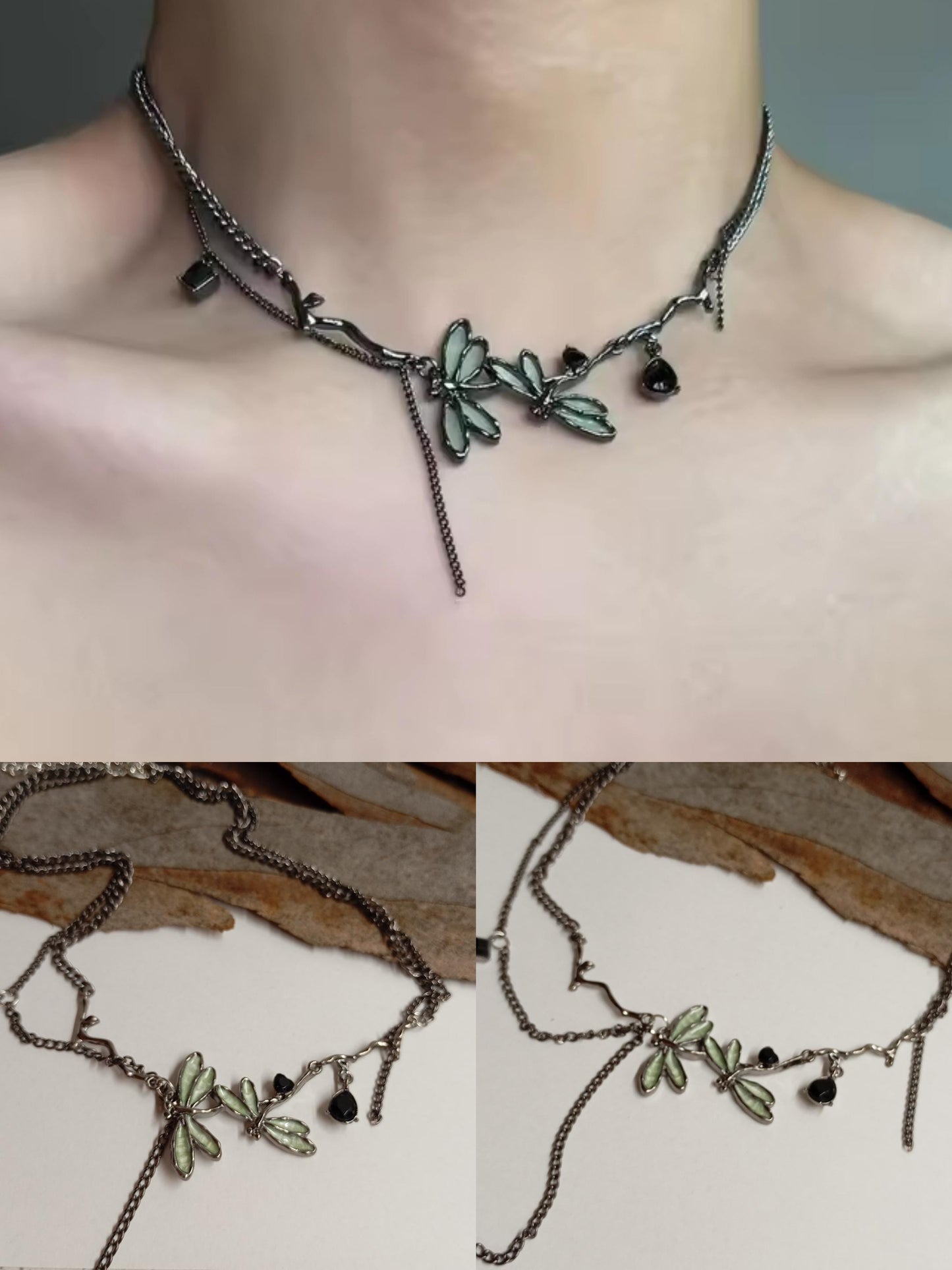 Dragonfly choker necklace exquisite gothic punk hip-hop, gun black splicing link chain choker Necklace, fashion, trendy gift