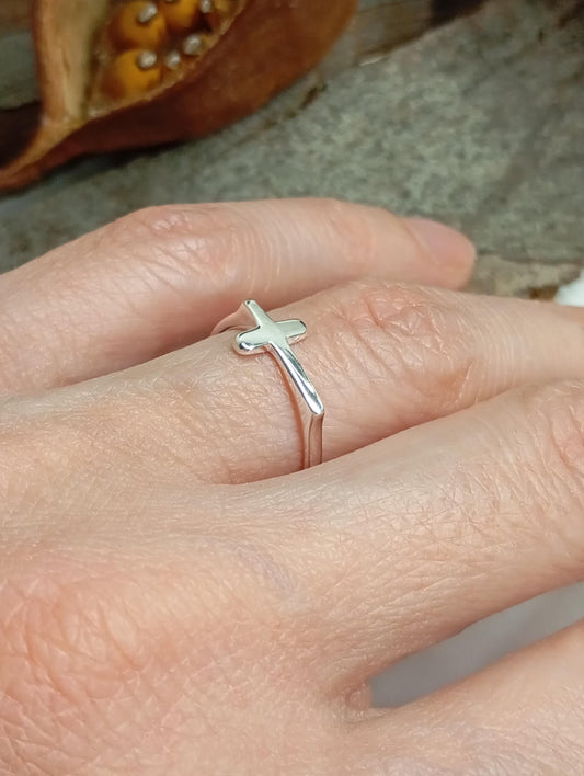 Cross ring 925 sterling silver open finger ring adjustable, charming, minimalist,dainty, church,believer, Christian cross gift for believer