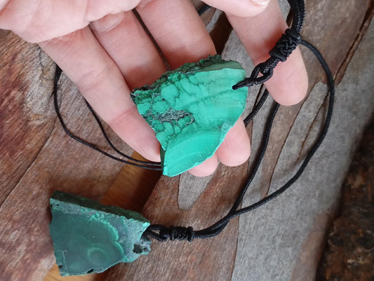 Green Malachite Pendant necklace, unique, Natural gemstone, adjustable black cord, handmade, gift for women, bohemian