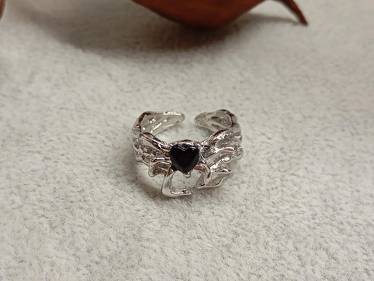 Black cubic zirconia heart spider ring, gothic punk animal, creative vintage, Halloween, stunning, party adjustable finger ring