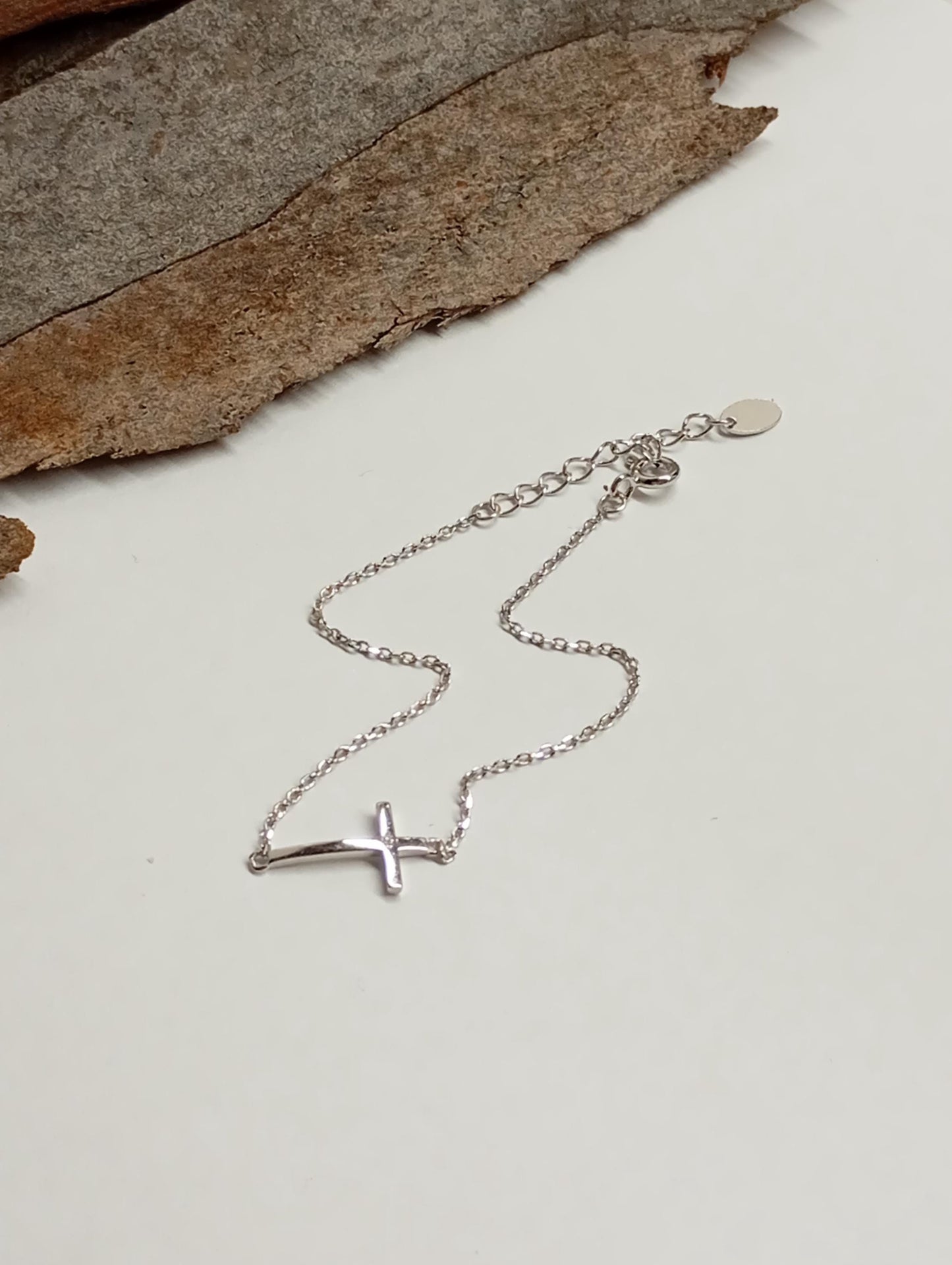 Cross Charm sterling silver Bracelet, everyday, Protection adjustable bracelet, Catholic Christian religious, believer, prayer church, gift for women