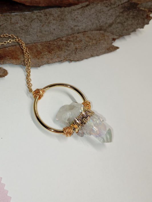 Aura clear Quartz Point Pendant Necklace, Raw Crystal cluster Healing Necklace, Chain necklace Crystal Pendant, Natural Gemstone, amulet