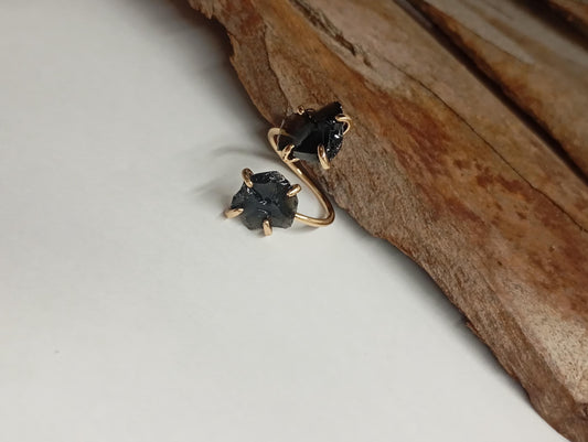 Raw black obsidian adjustable finger ring, gemstone, Reiki, fashion dainty elegant, wedding, gift for women, healing protection stone,mascot