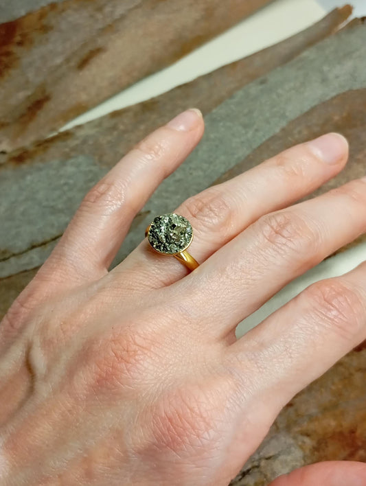 Pyrite ring adjustable stainless steel dainty ring, wealth stone, protection stone ring, natural raw gemstone