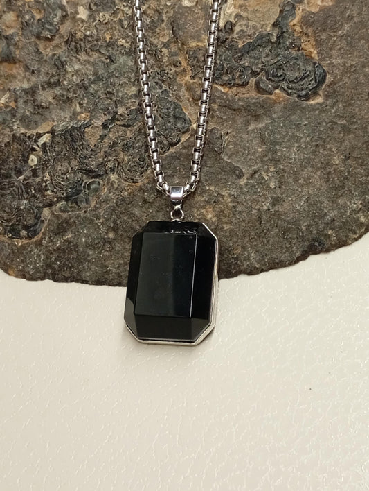Obsidian- Fluorite- Tigers eye- Pendant Necklace, octagonal shape, Minimalist Healing Protection Jewelry, fashion casual necklace, gemstone