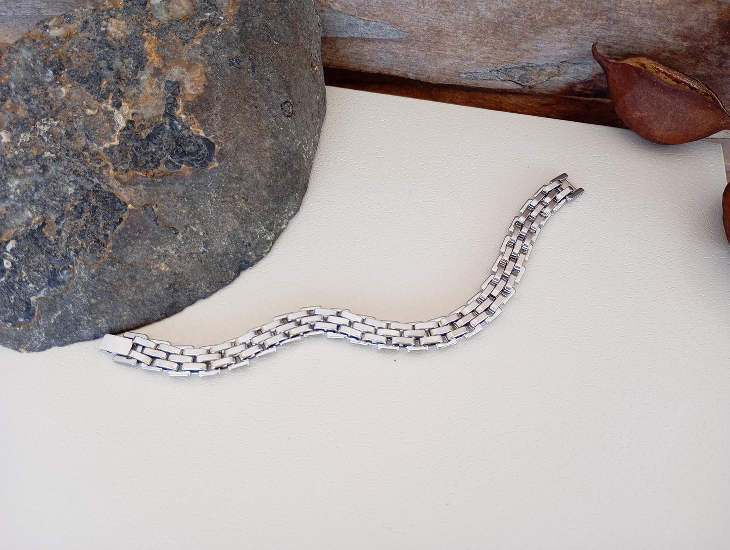 Men’s Stainless Steel Link Bracelet – Watchband Style Thick Chain