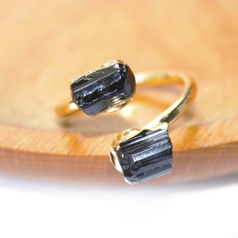 Raw Black Tourmaline adjustable ring, Reiki antique, black crystal, fashion dainty elegant women protection stone finger ring