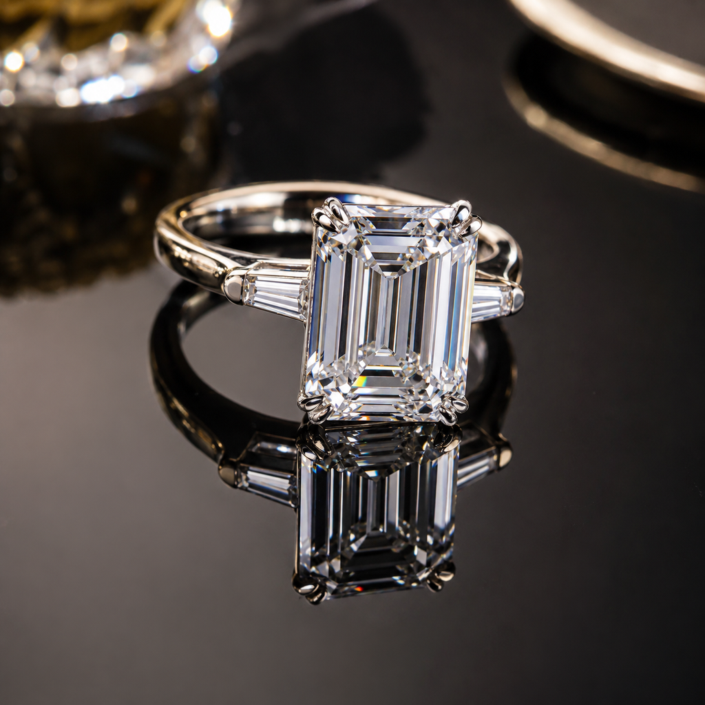 4CT Emerald Cut Moissanite Engagement Ring in 18K Gold | SEÓRA