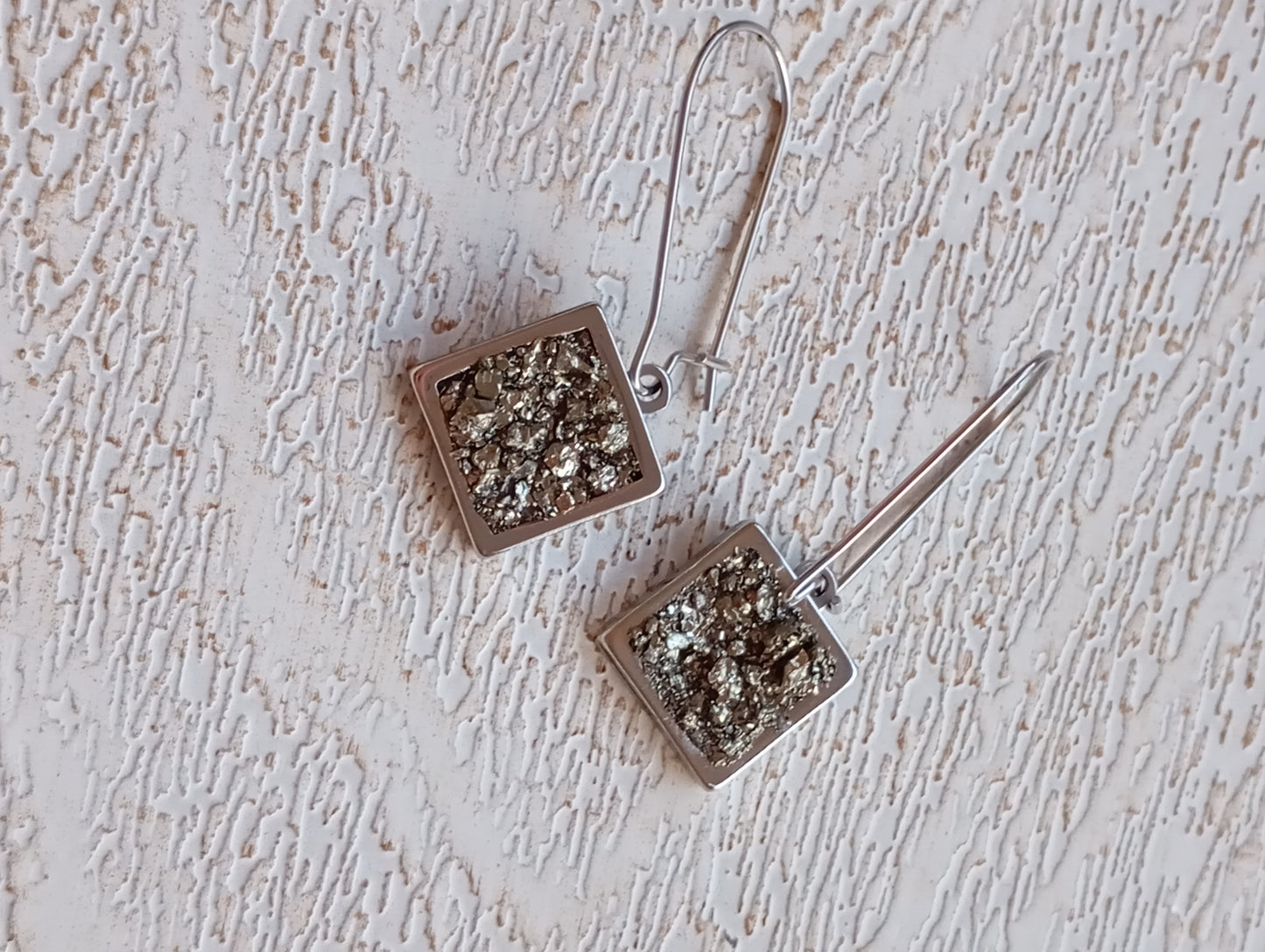 Raw Pyrite Square Earrings, stainless steel, wealth stone, Healing, Protection, gorgeous charm earrings,handmade dainty natural raw gemstone