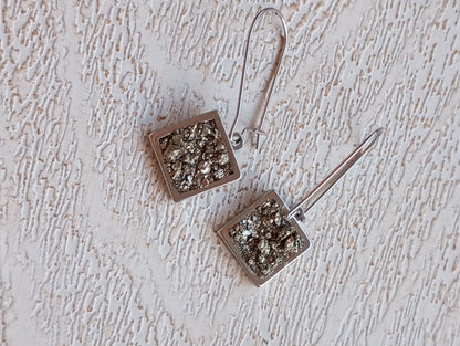 Raw Pyrite Square Earrings, stainless steel, wealth stone, Healing, Protection, gorgeous charm earrings,handmade dainty natural raw gemstone