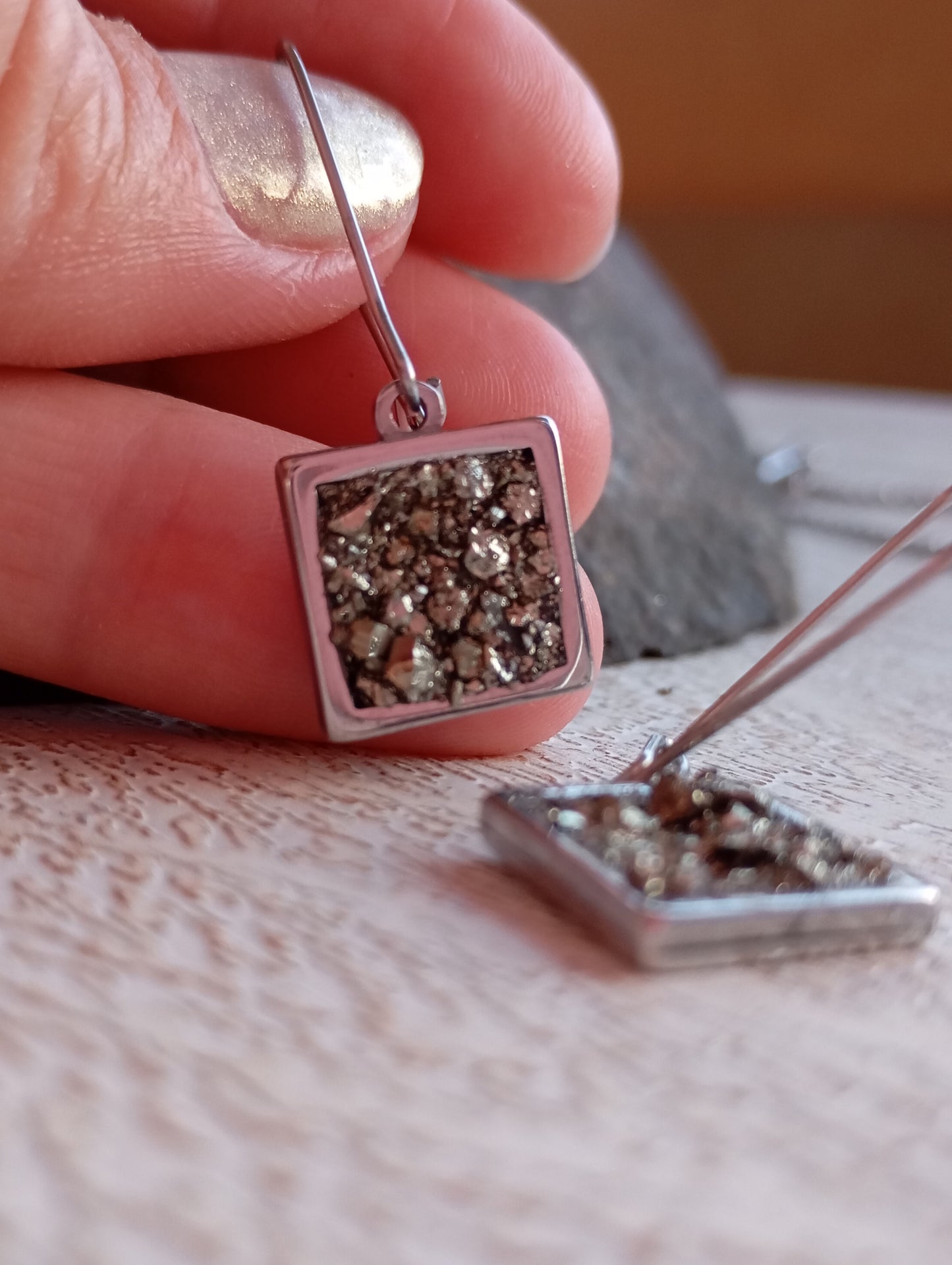 Raw Pyrite Square Earrings, stainless steel, wealth stone, Healing, Protection, gorgeous charm earrings,handmade dainty natural raw gemstone