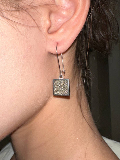 Raw Pyrite Square Earrings, stainless steel, wealth stone, Healing, Protection, gorgeous charm earrings,handmade dainty natural raw gemstone