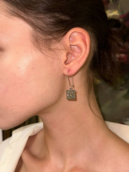 Raw Pyrite Square Earrings, stainless steel, wealth stone, Healing, Protection, gorgeous charm earrings,handmade dainty natural raw gemstone