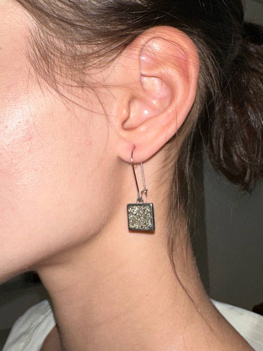 Raw Pyrite Square Earrings, stainless steel, wealth stone, Healing, Protection, gorgeous charm earrings,handmade dainty natural raw gemstone