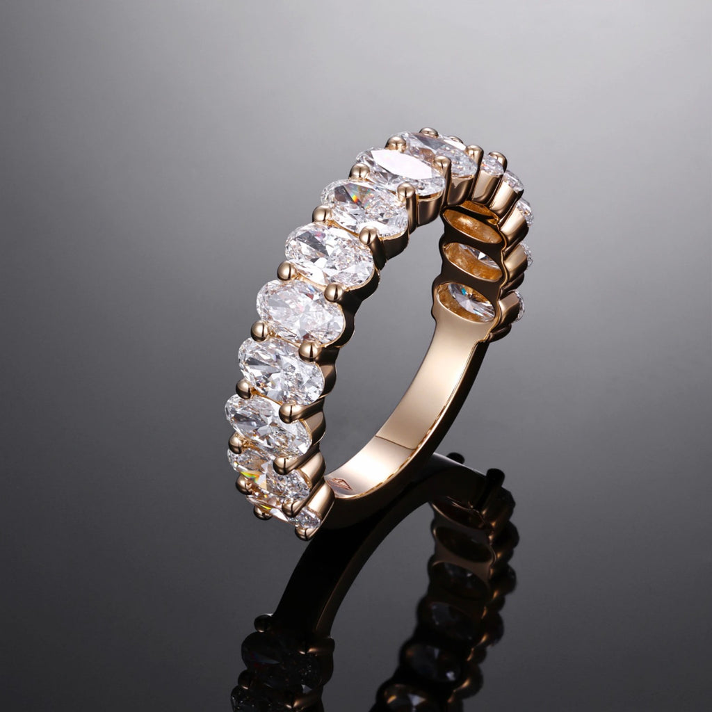 Oval Moissanite Half Eternity Ring in Gold | Wedding Band | Anniversary Ring SEORA