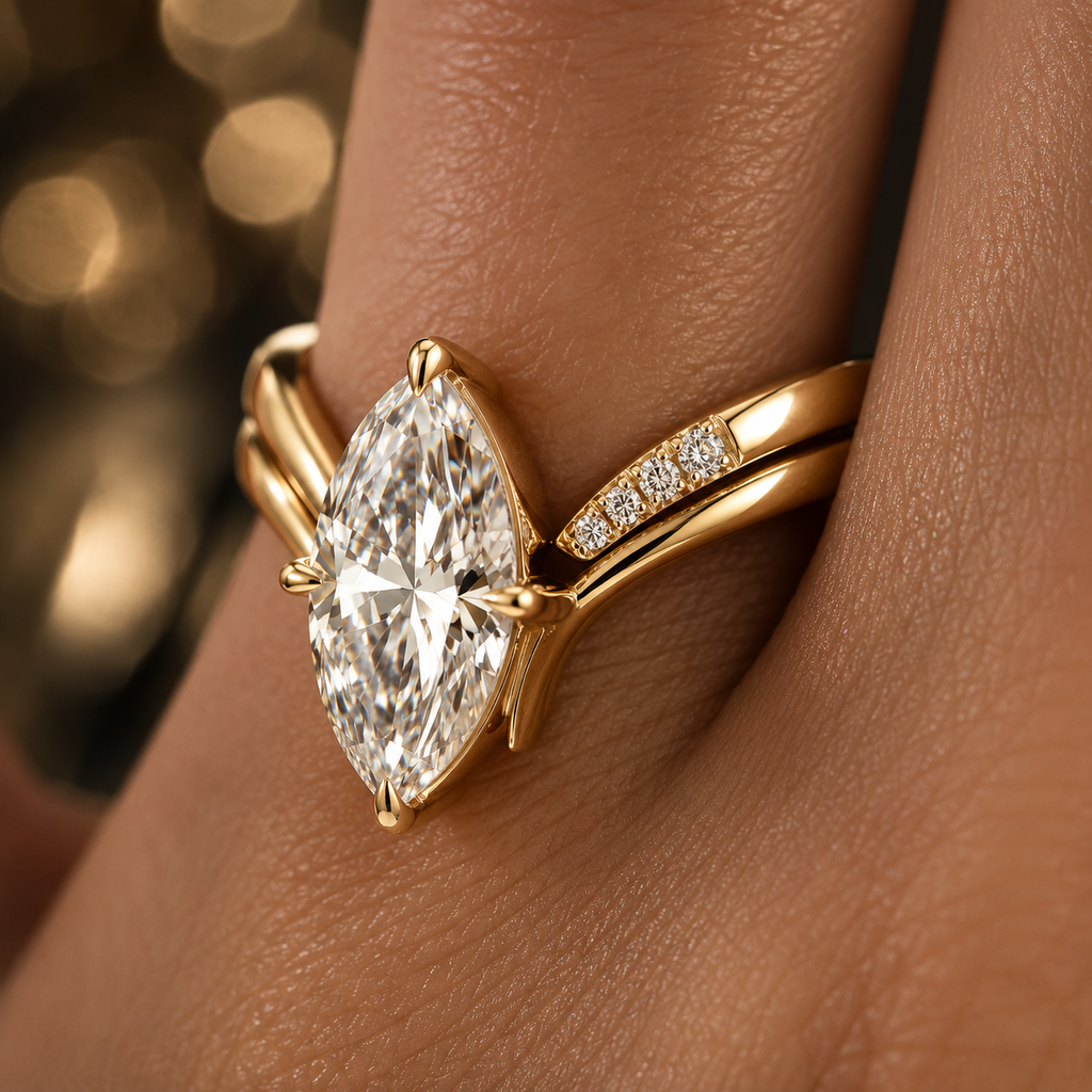 Marquise Moissanite Bridal Ring Set – Build Your Own Stack | Solid 18 K Gold