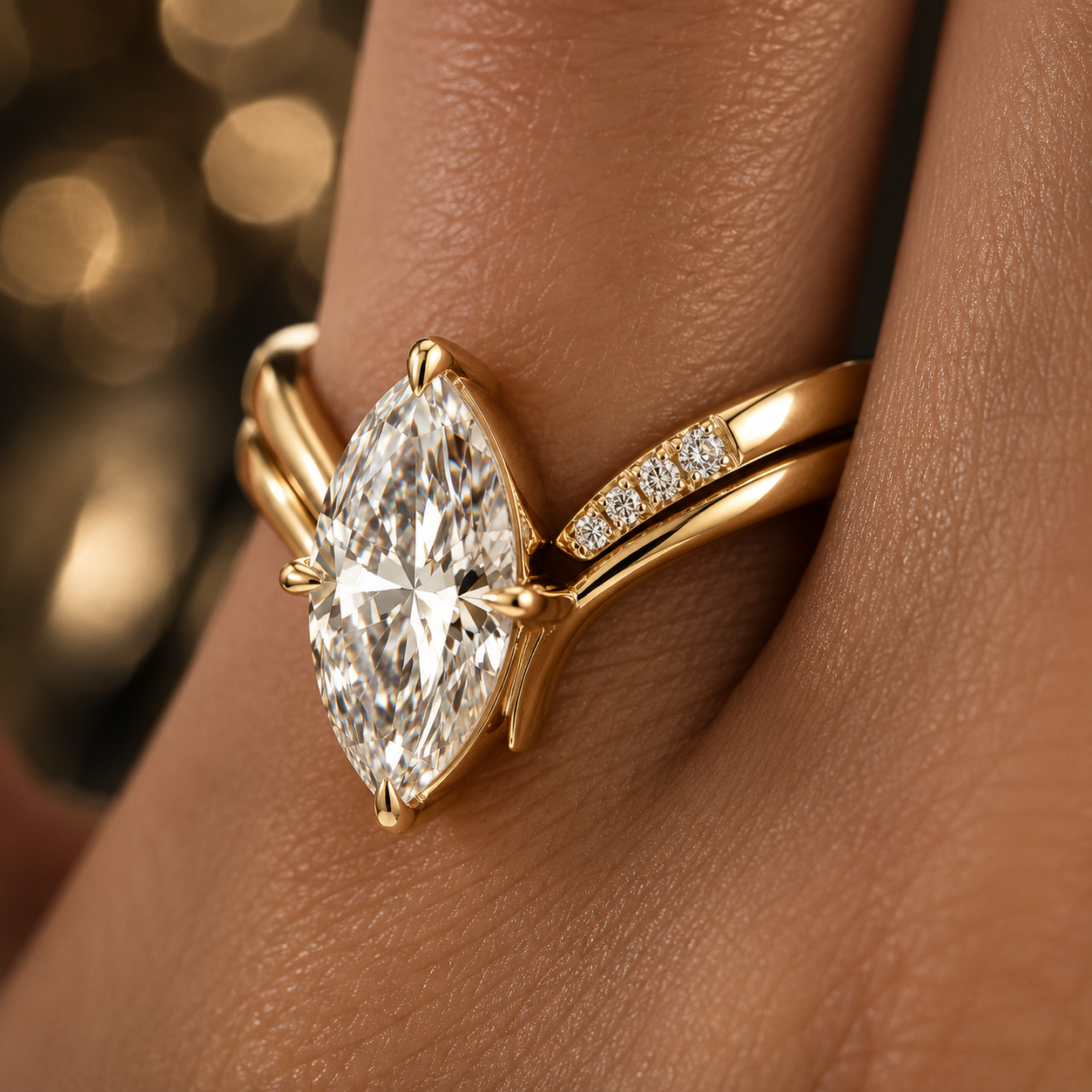 Marquise Moissanite Bridal Ring Set – Build Your Own Stack | Solid 18 K Gold