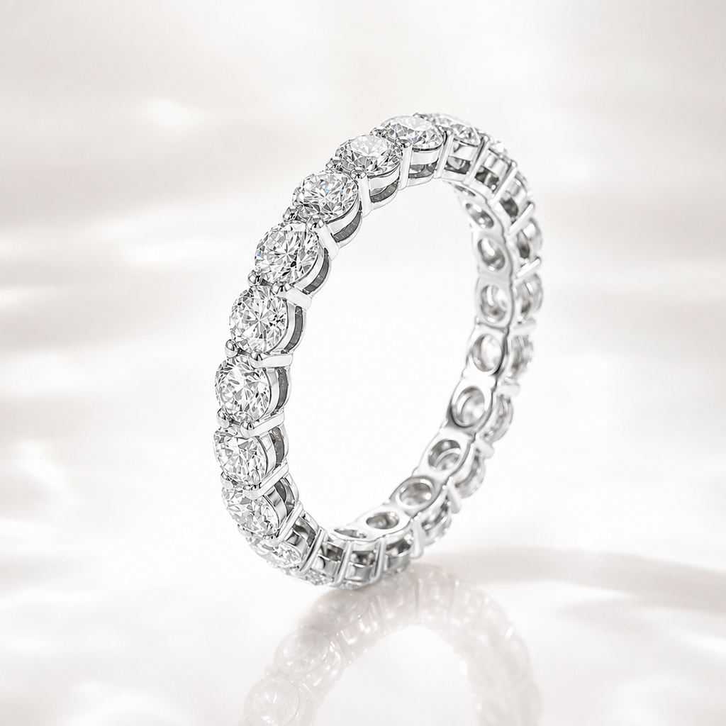 Round Moissanite Eternity Ring in 18K Gold | Wedding Band |  SEORA