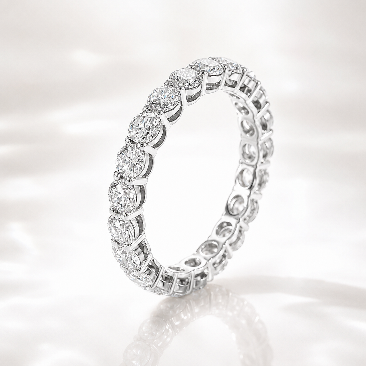 Round Moissanite Eternity Ring in 18K Gold | Wedding Band |  SEORA