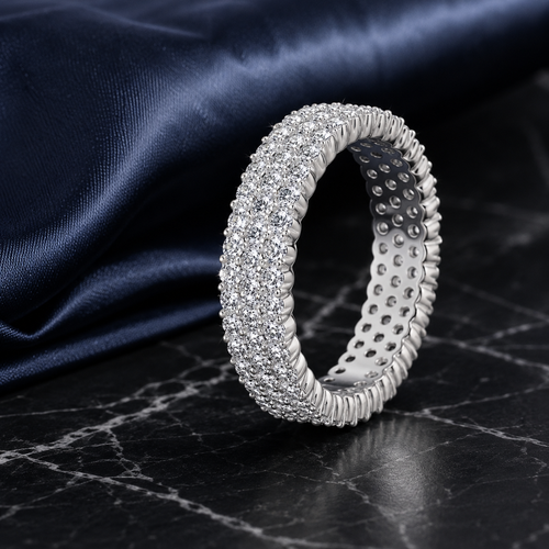 18K Gold Lab Diamond Eternity Ring – 3 Row Pavé Wedding Band | SEÓRA