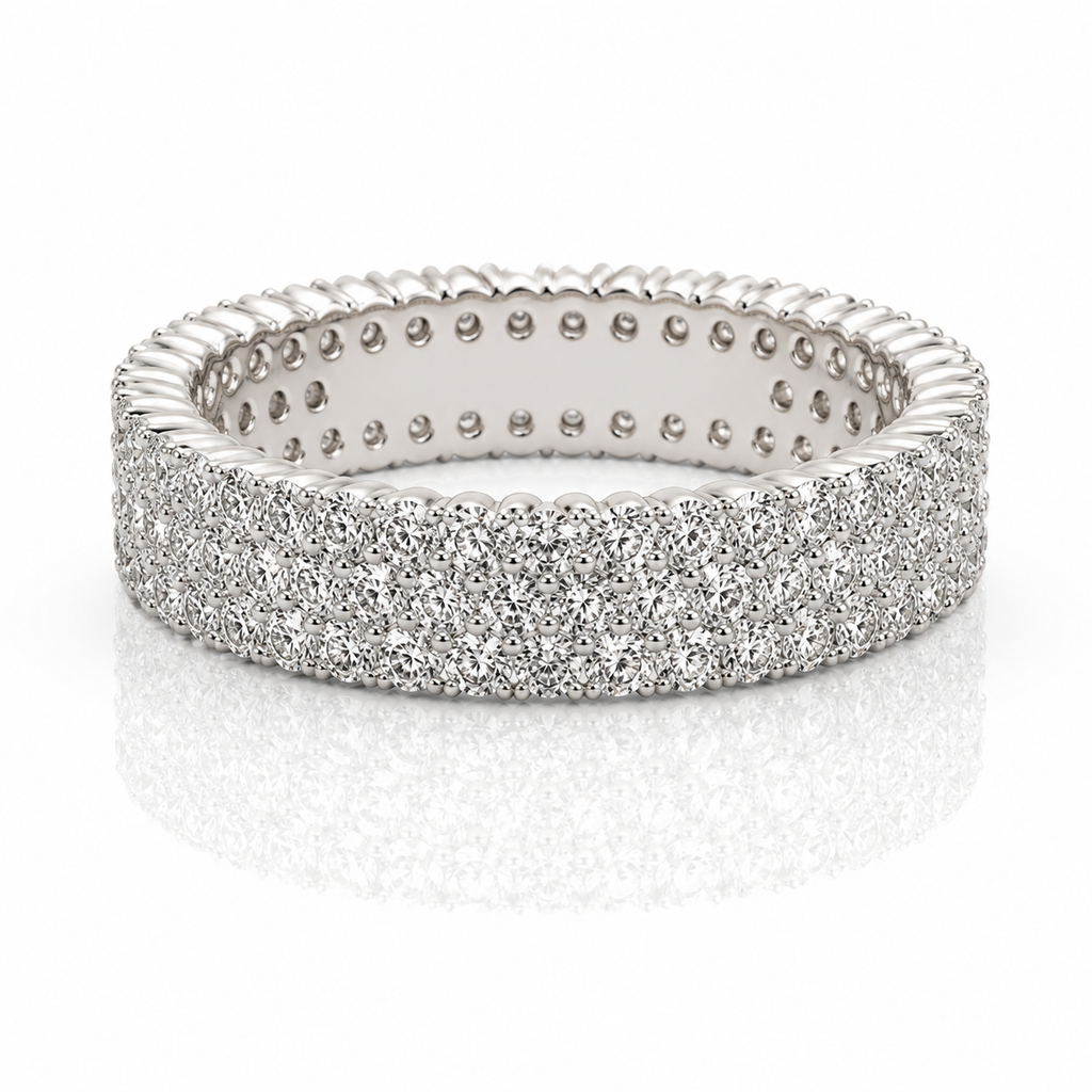 18K Gold Lab Diamond Eternity Ring – 3 Row Pavé Wedding Band | SEÓRA