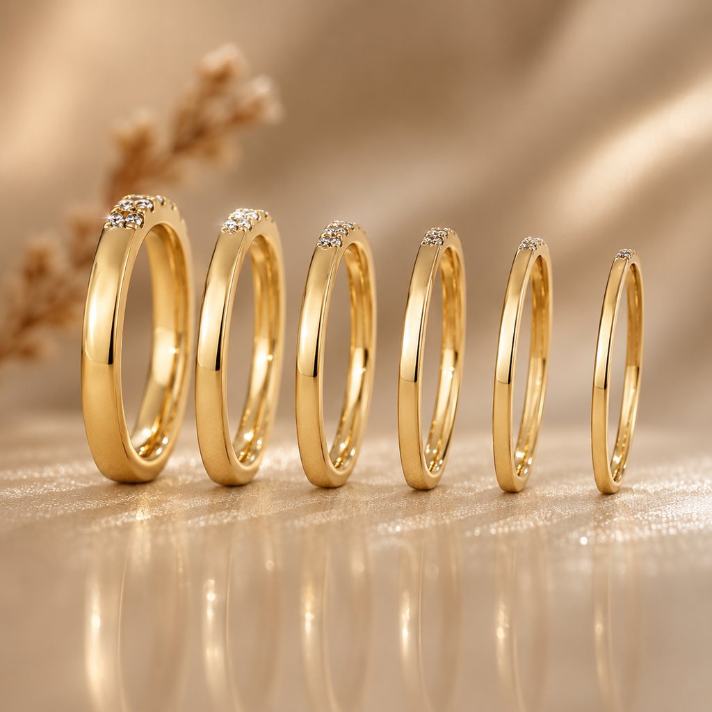 18 K Gold Moissanite Stackable Wedding Band | Half Eternity Anniversary Ring