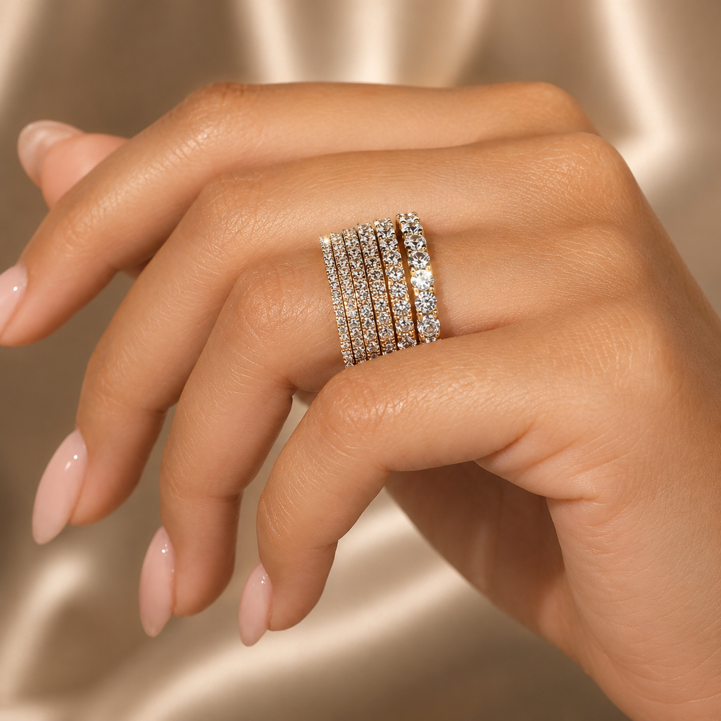 18 K Gold Moissanite Stackable Wedding Band | Half Eternity Anniversary Ring