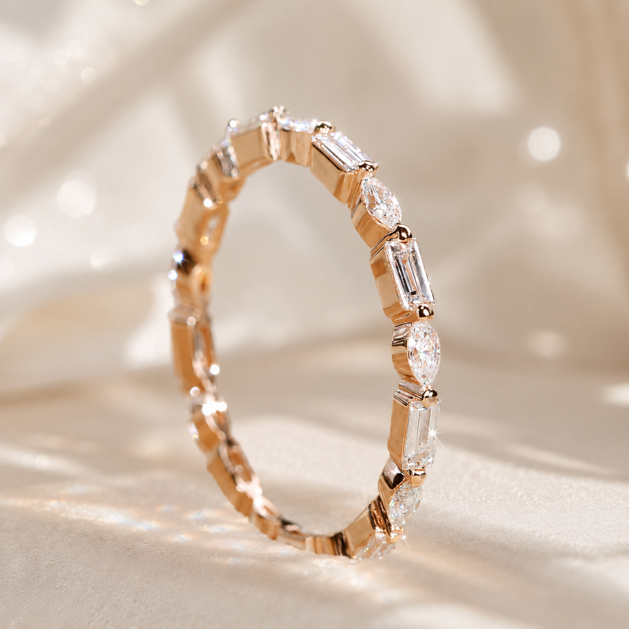 Baguette & Marquise Moissanite Eternity Ring | Solid 14K Gold