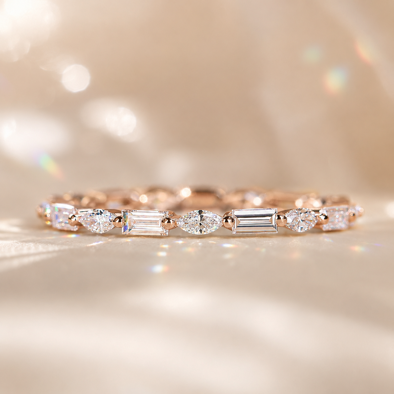 Baguette & Marquise Moissanite Eternity Ring | Solid 14K Gold