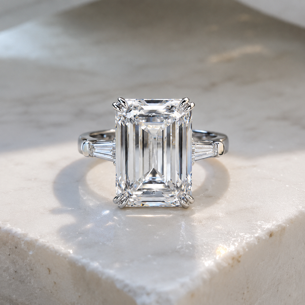4CT Emerald Cut Moissanite Engagement Ring in 18K Gold | SEÓRA