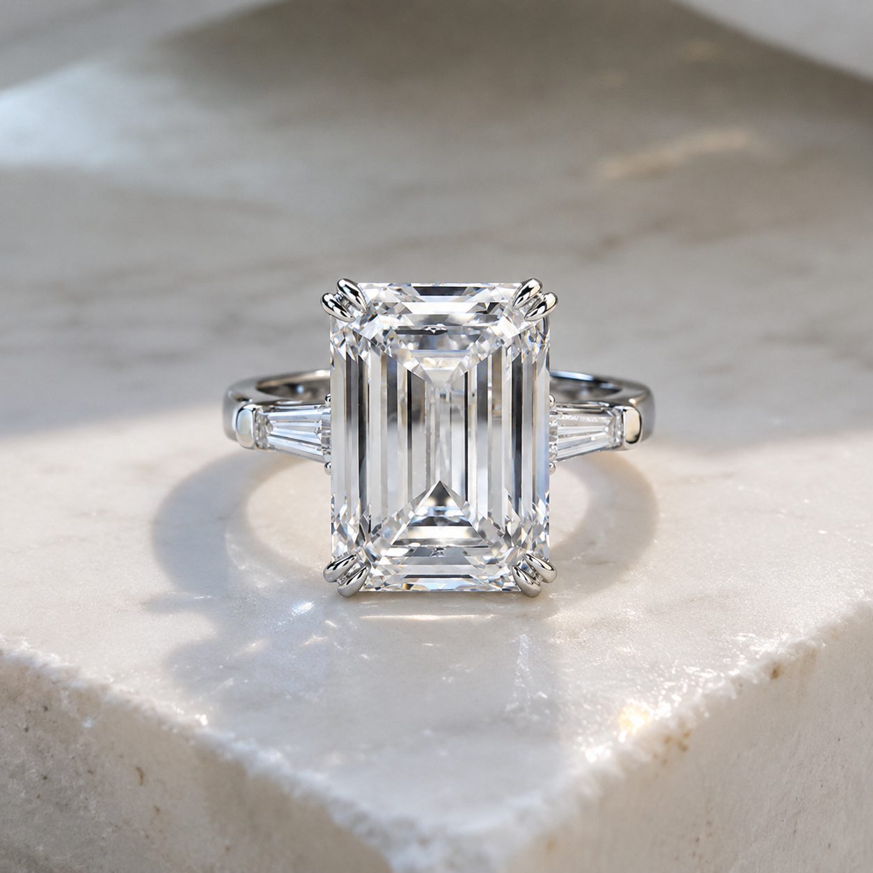 4CT Emerald Cut Moissanite Engagement Ring in 18K Gold | SEÓRA